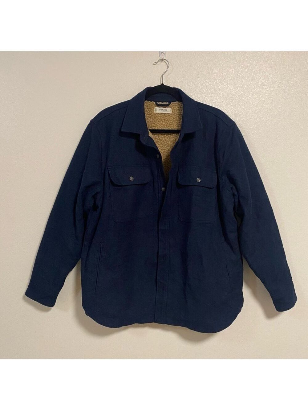 Everlane Shacket Men's Size Large Navy The ReNew Fleece Lined Over Shirt Jacket